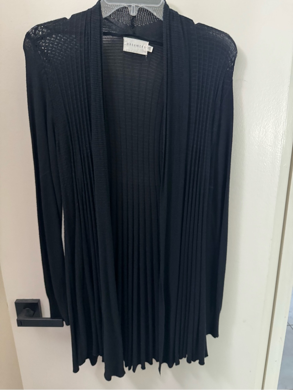 Dreamers Black Open-Front Ribbed Cardigan
